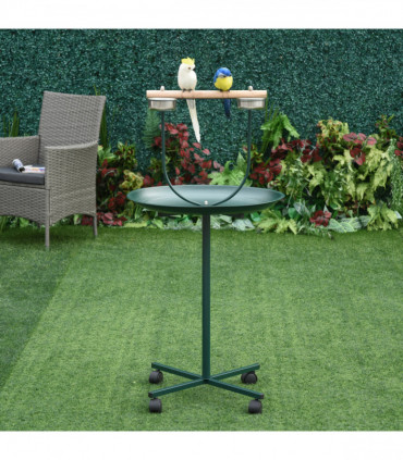 PawHut Bird Perch Stand, T-Stand Bird Training with Perch, Wheels, Bowls, Green