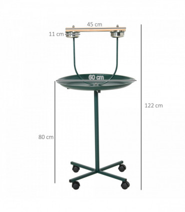 PawHut Bird Perch Stand, T-Stand Bird Training with Perch, Wheels, Bowls, Green