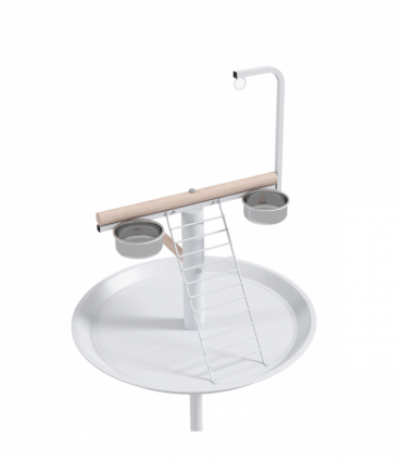 PawHut Bird Table with Four Wheels, Perches, Stainless Steel Bowls, Round Tray