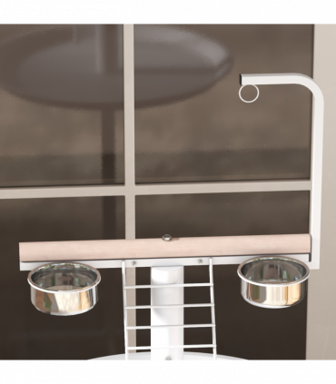 PawHut Bird Table with Four Wheels, Perches, Stainless Steel Bowls, Round Tray