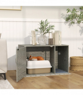 PawHut Boho Style Cat Litter Box Enclosure with Rattan Door, Scratching Mat