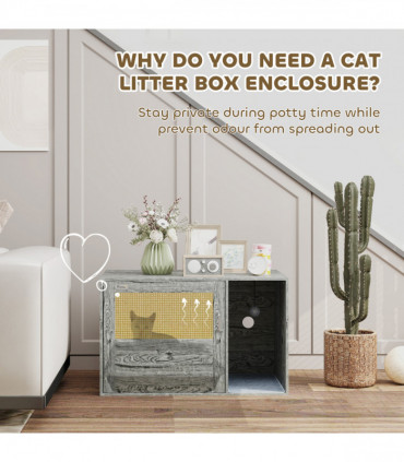 PawHut Boho Style Cat Litter Box Enclosure with Rattan Door, Scratching Mat