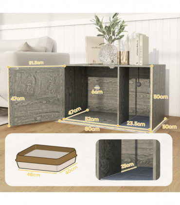 PawHut Boho Style Cat Litter Box Enclosure with Rattan Door, Scratching Mat