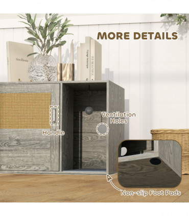 PawHut Boho Style Cat Litter Box Enclosure with Rattan Door, Scratching Mat