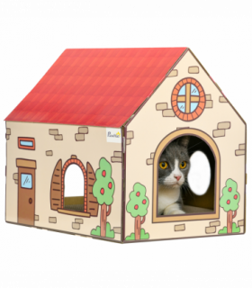 PawHut Cardboard Cat House, Recyclable Corrugate Scratcher for Indoor Cats