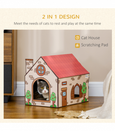 PawHut Cardboard Cat House, Recyclable Corrugate Scratcher for Indoor Cats