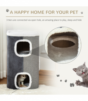 PawHut Cat Barrel Kitten Tree Tower Sisal Scratching Furniture Climbing Frame