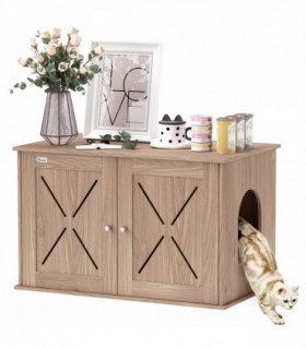 PawHut Cat Litter Box Enclosure, Litter Box Furniture, Walnut Brown