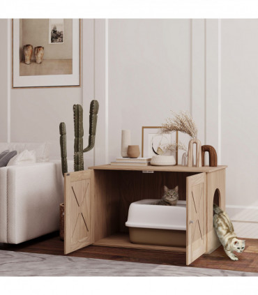 PawHut Cat Litter Box Enclosure, Litter Box Furniture, Walnut Brown