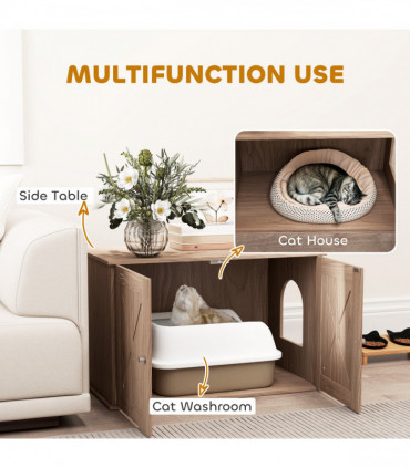 PawHut Cat Litter Box Enclosure, Litter Box Furniture, Walnut Brown