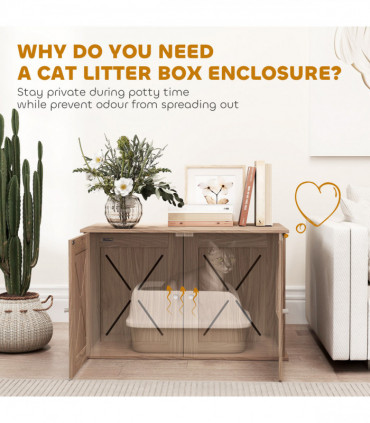 PawHut Cat Litter Box Enclosure, Litter Box Furniture, Walnut Brown