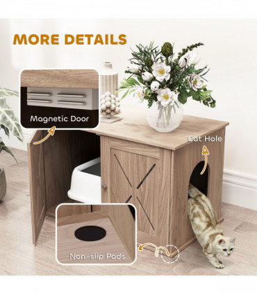 PawHut Cat Litter Box Enclosure, Litter Box Furniture, Walnut Brown