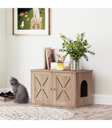 PawHut Cat Litter Box Enclosure, Litter Box Furniture, Walnut Brown
