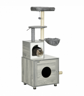 PawHut Cat Litter Box Enclosure, with Cat House, Bed, Scratching Posts, Platform