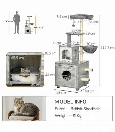 PawHut Cat Litter Box Enclosure, with Cat House, Bed, Scratching Posts, Platform