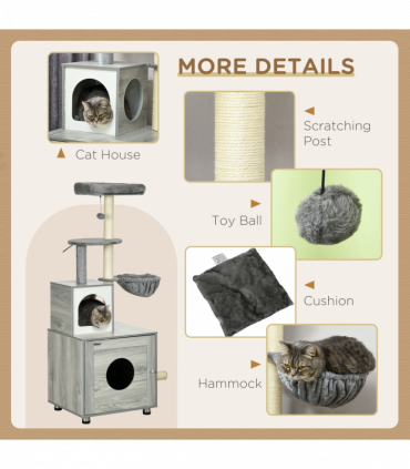 PawHut Cat Litter Box Enclosure, with Cat House, Bed, Scratching Posts, Platform