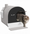 PawHut Cat Litter Box Kitten Litter Tray w/ Lid, Scoop, Filter, Flap Door, Grey