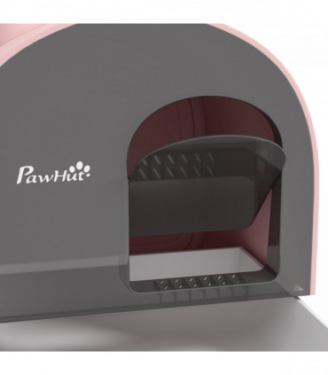 PawHut Cat Litter Box Kitten Litter Tray w/ Lid, Scoop, Filter, Flap Door, Pink