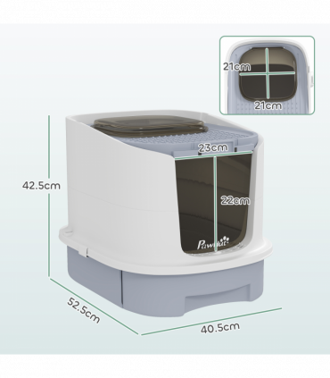 PawHut Cat Litter Box, Hooded Cat Litter Tray with Lid, Scoop, Grey