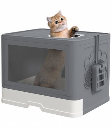 PawHut Cat Litter Tray Enclosed with Lid, Front Entry Top Exit, Scoop, Brush