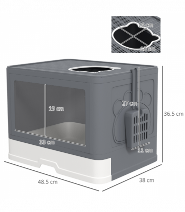 PawHut Cat Litter Tray Enclosed with Lid, Front Entry Top Exit, Scoop, Brush