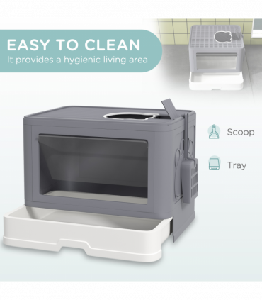 PawHut Cat Litter Tray Enclosed with Lid, Front Entry Top Exit, Scoop, Brush