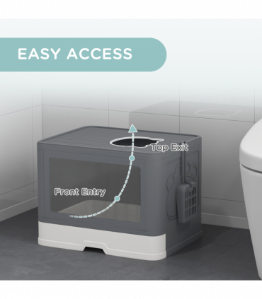 PawHut Cat Litter Tray Enclosed with Lid, Front Entry Top Exit, Scoop, Brush