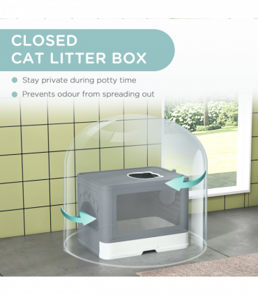 PawHut Cat Litter Tray Enclosed with Lid, Front Entry Top Exit, Scoop, Brush