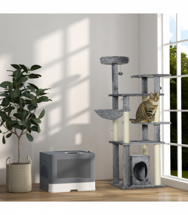 PawHut Cat Litter Tray Enclosed with Lid, Front Entry Top Exit, Scoop, Brush