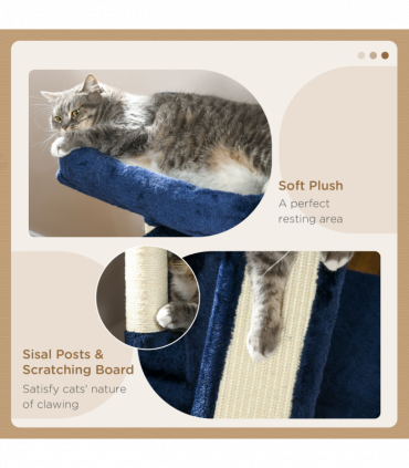 PawHut Cat Rest & Play Activity Tree w/ 2 House Perch Scratching Post Navy Blue