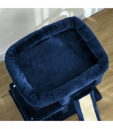 PawHut Cat Rest & Play Activity Tree w/ 2 House Perch Scratching Post Navy Blue