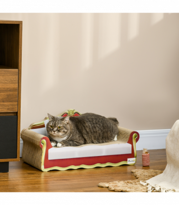 PawHut Cat Scratching Board, Cardboard Lounge Sofa with Catnip, 58 x 29.5 x 29cm