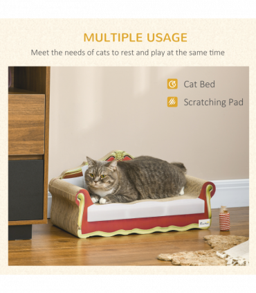 PawHut Cat Scratching Board, Cardboard Lounge Sofa with Catnip, 58 x 29.5 x 29cm