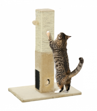 PawHut Cat Scratching Post Scratcher Climber w/ Carpet Base Hanging Toy - Beige