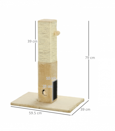 PawHut Cat Scratching Post Scratcher Climber w/ Carpet Base Hanging Toy - Beige