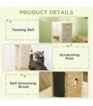 PawHut Cat Scratching Post Scratcher Climber w/ Carpet Base Hanging Toy - Beige