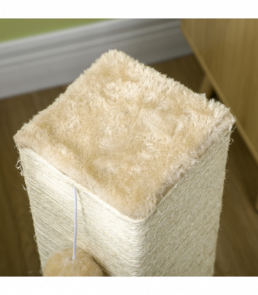 PawHut Cat Scratching Post Scratcher Climber w/ Carpet Base Hanging Toy - Beige