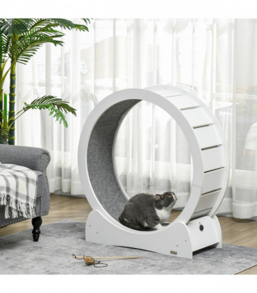 PawHut Cat Treadmill, 30" Wooden Cat Running Wheel with Brake, White