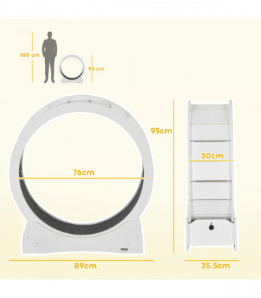 PawHut Cat Treadmill, 30" Wooden Cat Running Wheel with Brake, White