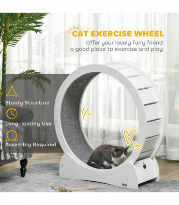 PawHut Cat Treadmill, 30" Wooden Cat Running Wheel with Brake, White