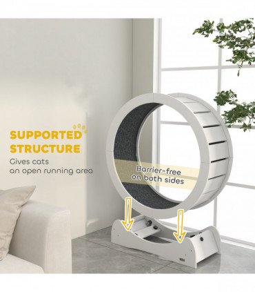 PawHut Cat Treadmill, 30" Wooden Cat Running Wheel with Brake, White