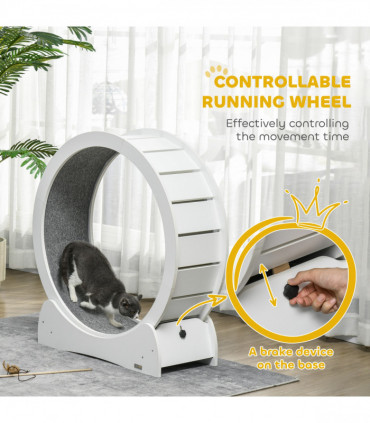 PawHut Cat Treadmill, 30" Wooden Cat Running Wheel with Brake, White