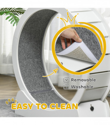 PawHut Cat Treadmill, 30" Wooden Cat Running Wheel with Brake, White