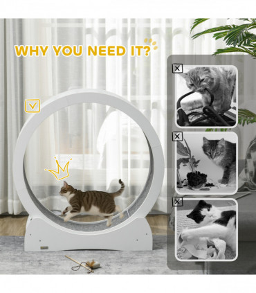 PawHut Cat Treadmill, 30" Wooden Cat Running Wheel with Brake, White