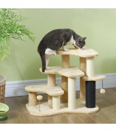 PawHut Cat Tree 2 in 1 Pet Stairs w/ Scratching Tickling Post, Beige