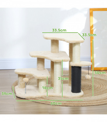 PawHut Cat Tree 2 in 1 Pet Stairs w/ Scratching Tickling Post, Beige