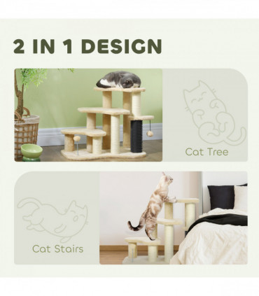 PawHut Cat Tree 2 in 1 Pet Stairs w/ Scratching Tickling Post, Beige