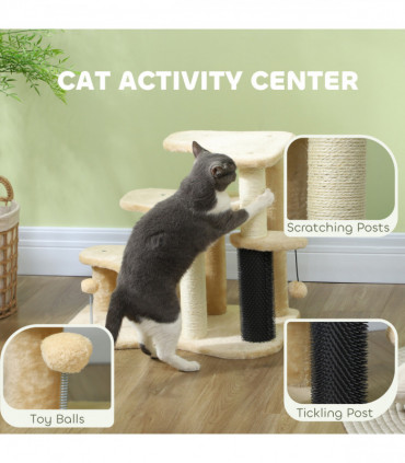 PawHut Cat Tree 2 in 1 Pet Stairs w/ Scratching Tickling Post, Beige