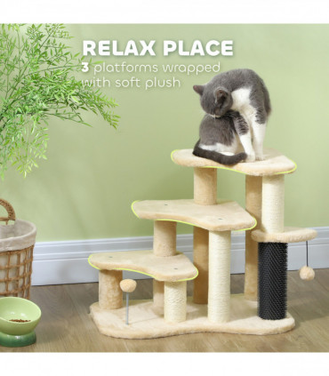PawHut Cat Tree 2 in 1 Pet Stairs w/ Scratching Tickling Post, Beige