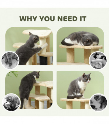 PawHut Cat Tree 2 in 1 Pet Stairs w/ Scratching Tickling Post, Beige
